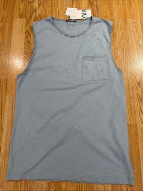 Zara Men's Light Blue Sleeveless Pocket Tank